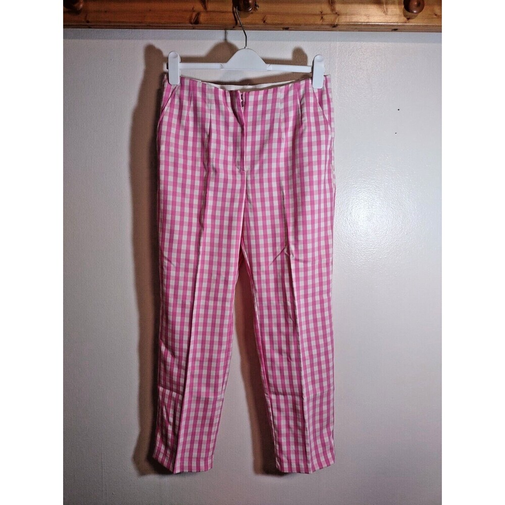 H&M Size 12 Pants Pink White Check Cloth Pockets NWT Designer Fashion